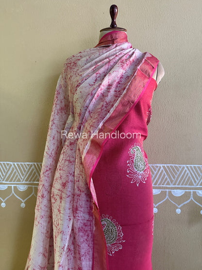 Maheshwari Rani Pink Batik Tissue Printed Dress Material BTP154