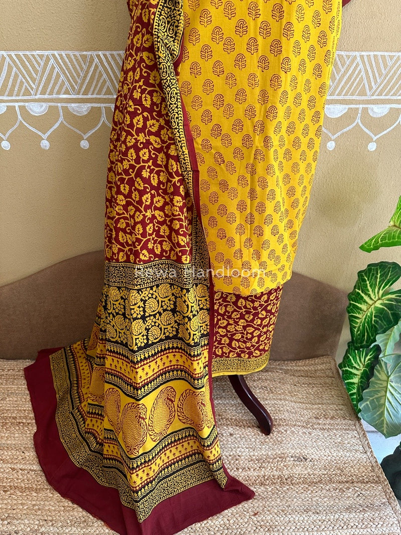Yellow-Red Bagh Print Cotton Suit BCSP094