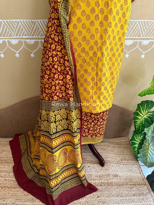 Yellow-Red Bagh Print Cotton Suit BCSP094