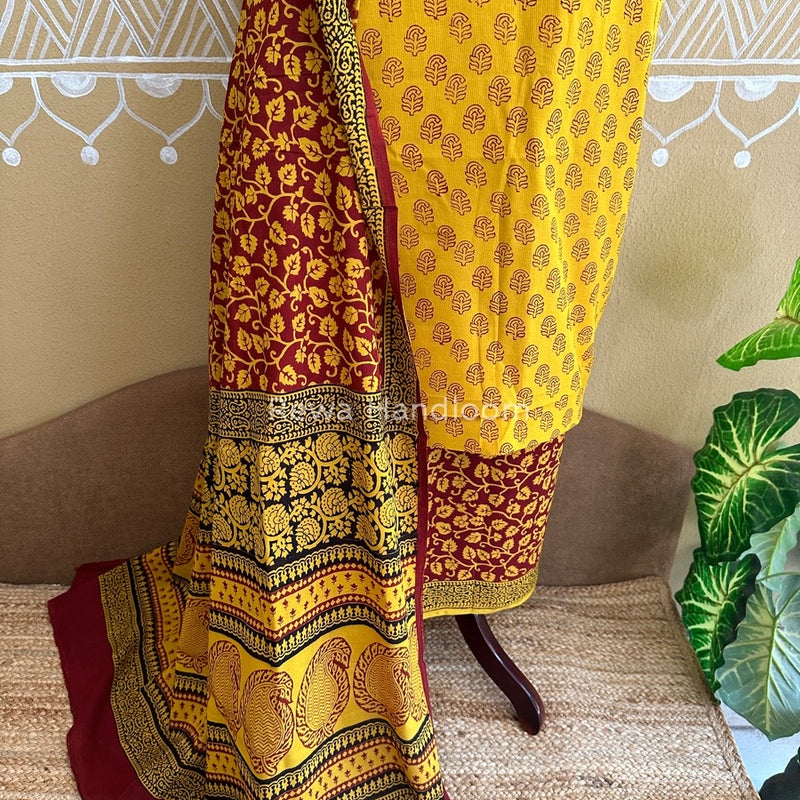 Yellow-Red Bagh Print Cotton Suit BCSP094