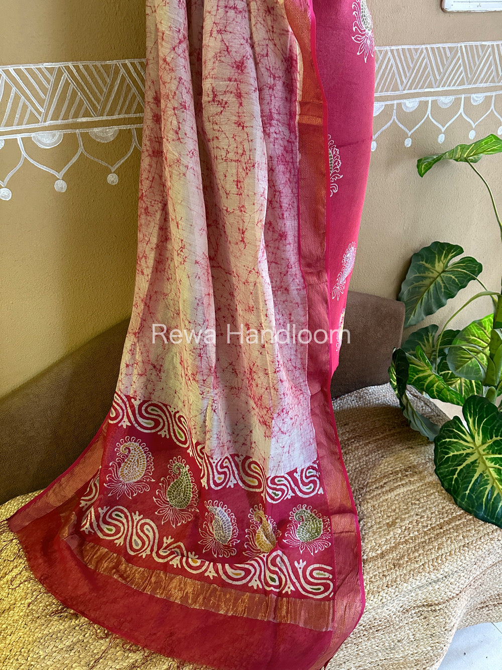 Maheshwari Rani Pink Batik Tissue Printed Dress Material BTP154