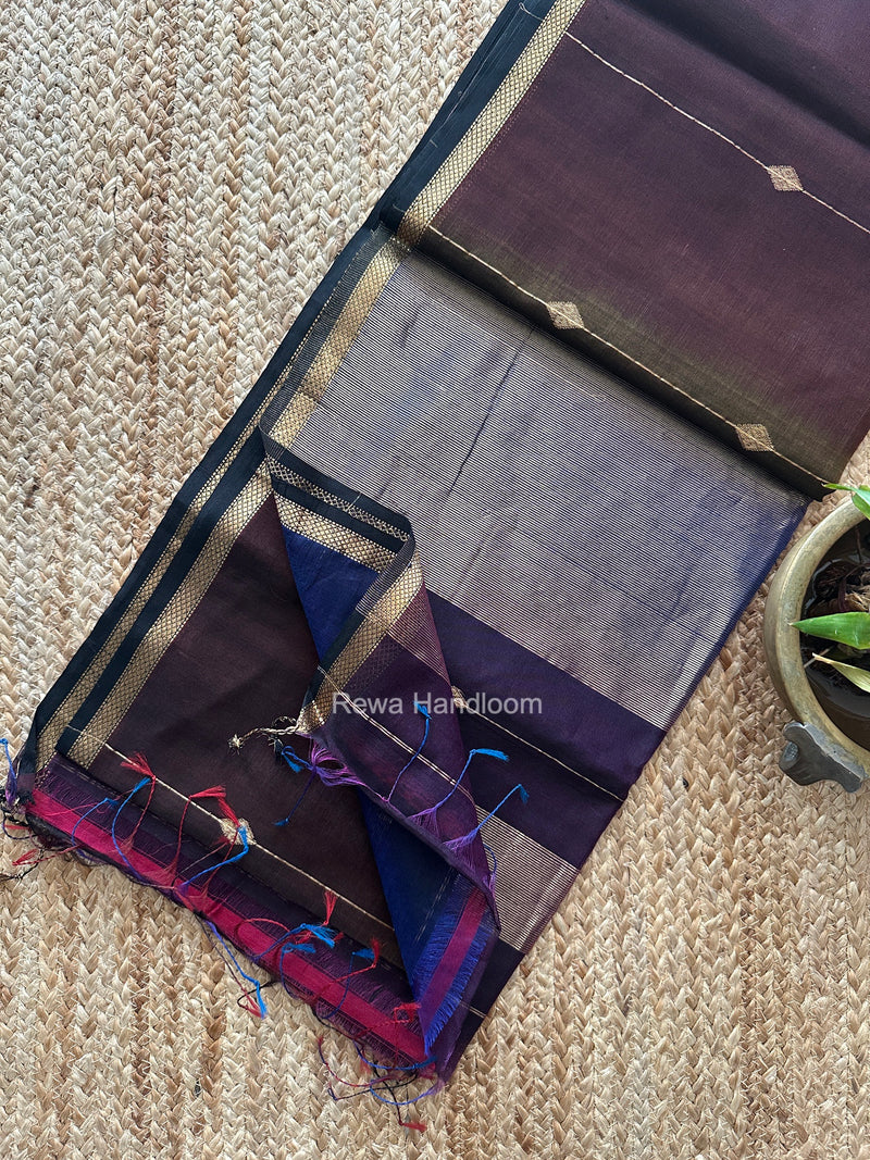 Tobacco Brown Lining Butti Shaded Maheshwari Saree SBS0134