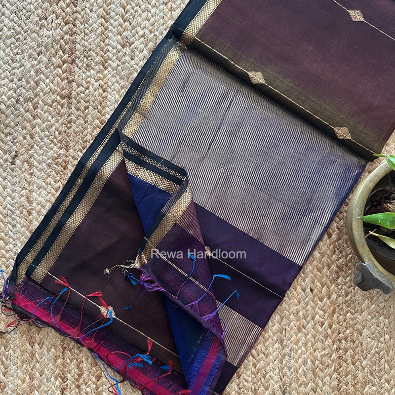 Tobacco Brown Lining Butti Shaded Maheshwari Saree SBS0134