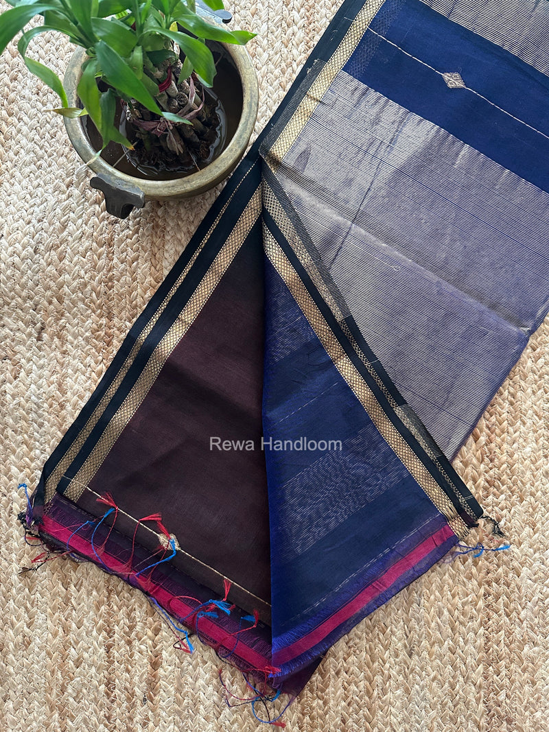 Tobacco Brown Lining Butti Shaded Maheshwari Saree SBS0134