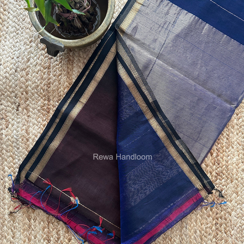 Tobacco Brown Lining Butti Shaded Maheshwari Saree SBS0134