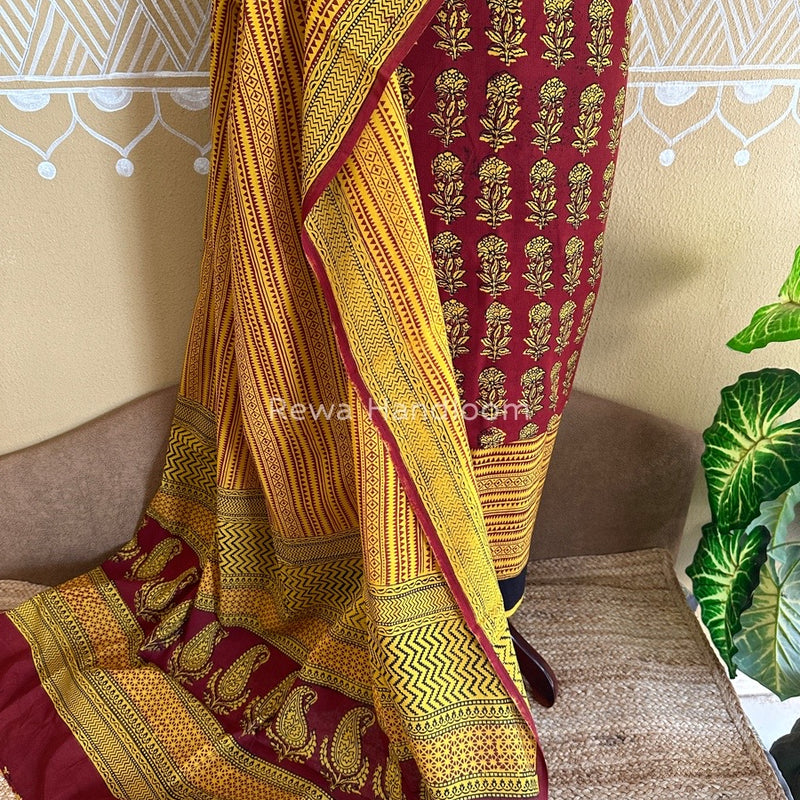 Maroon Bagh Print Cotton Suit BCSP081