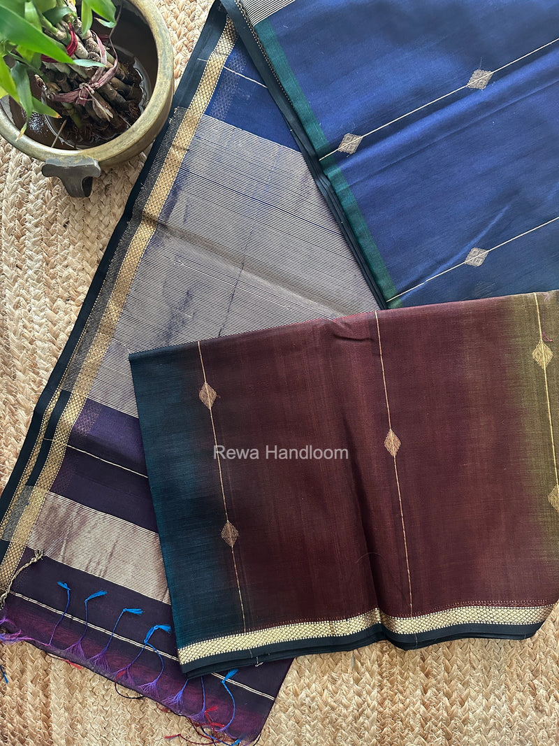 Tobacco Brown Lining Butti Shaded Maheshwari Saree SBS0134