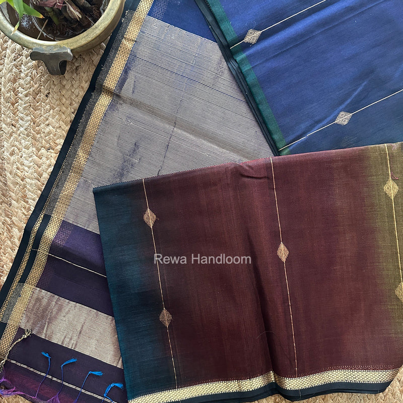 Tobacco Brown Lining Butti Shaded Maheshwari Saree SBS0134