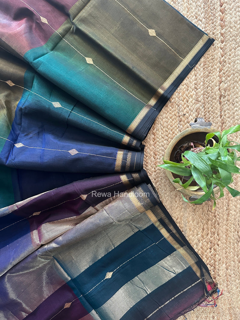 Tobacco Brown Lining Butti Shaded Maheshwari Saree SBS0134