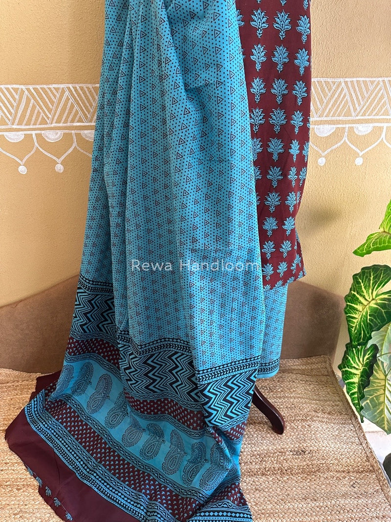 Maroon Bagh Print Cotton Suit BCSP090