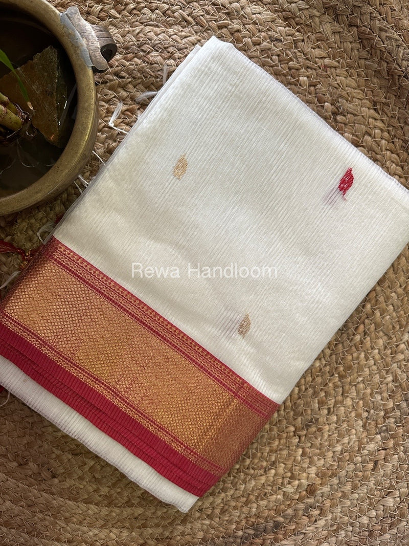 Maheshwari White Butta Pallu Silk Saree MSS05