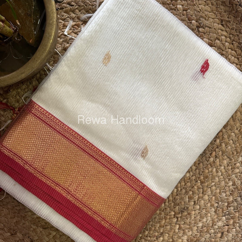 Maheshwari White Butta Pallu Silk Saree MSS05