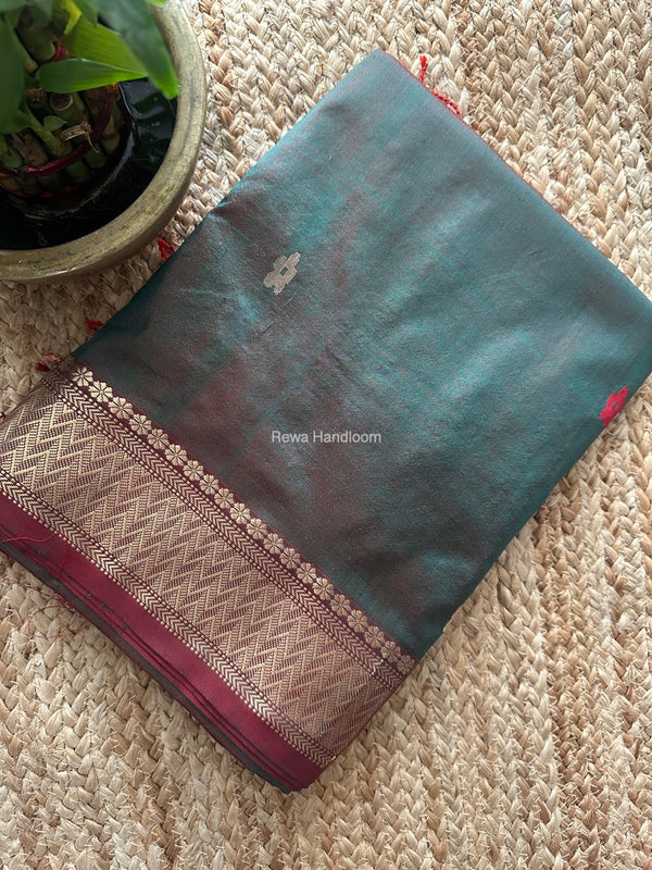 Maheshwari Deep Green Pure Silk Saree PS050