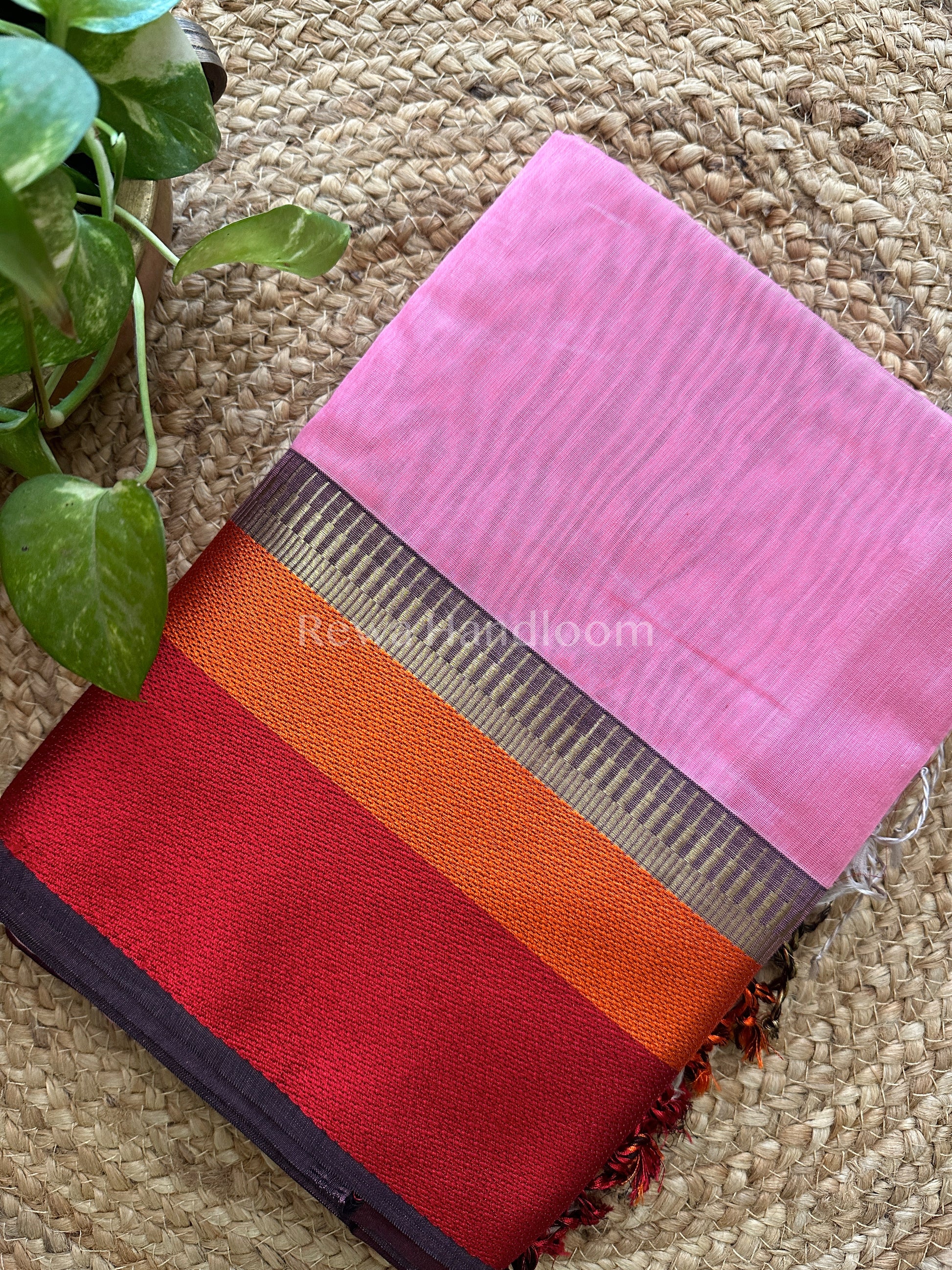 Maheshwari Pink Multicolor Border Saree MB01
