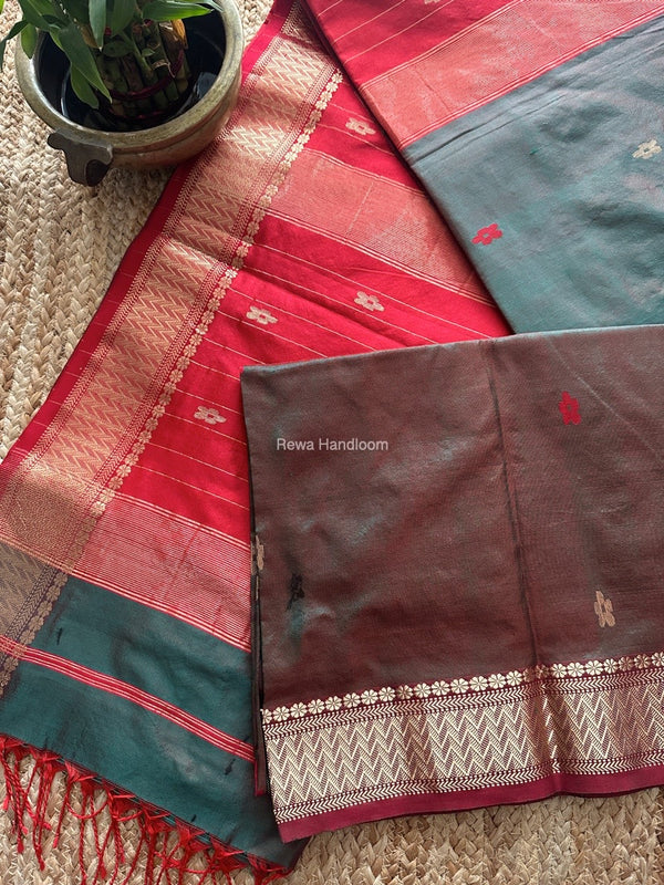 Maheshwari Deep Green Pure Silk Saree PS050