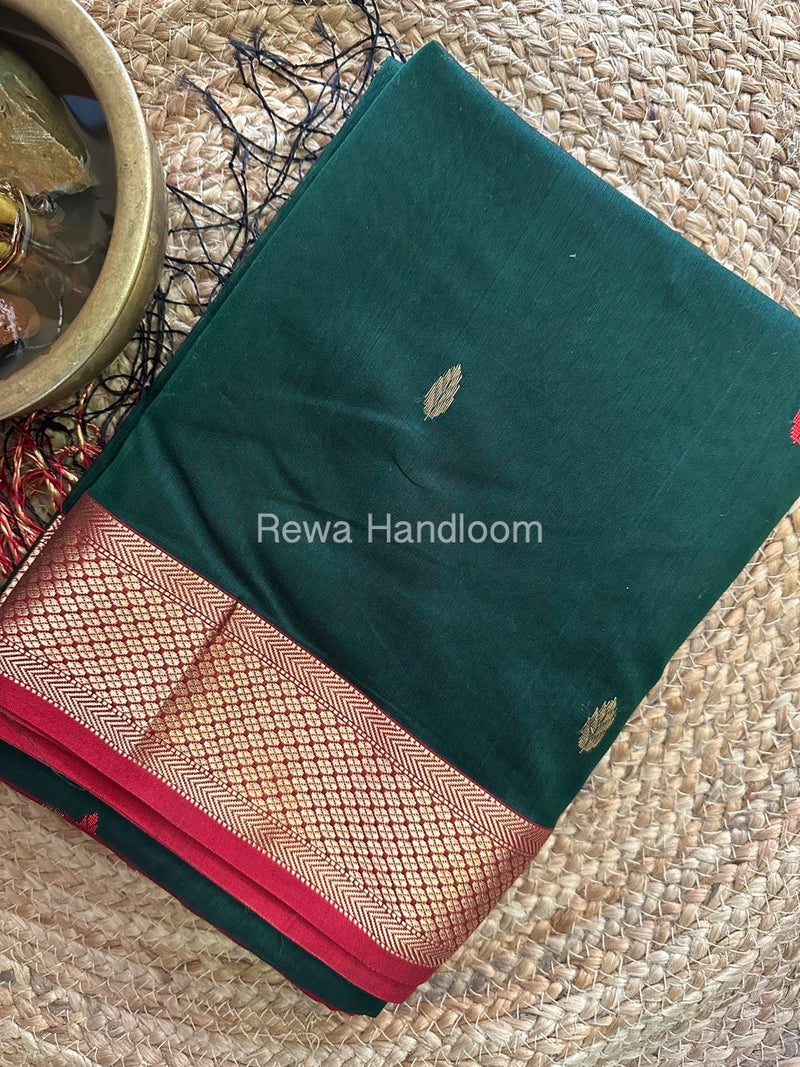 Green Zari Butti Maheshwari Saree PTB0134