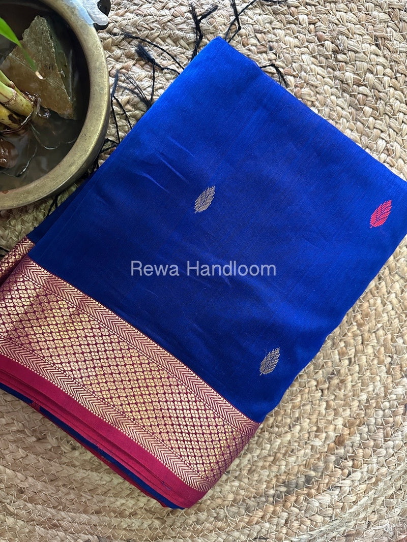 Blue Zari Butti Maheshwari Saree PTB0136
