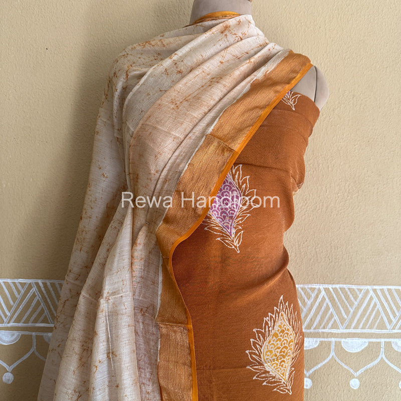 Maheshwari Golden Yellow Batik Tissue Printed Dress Material BTP156