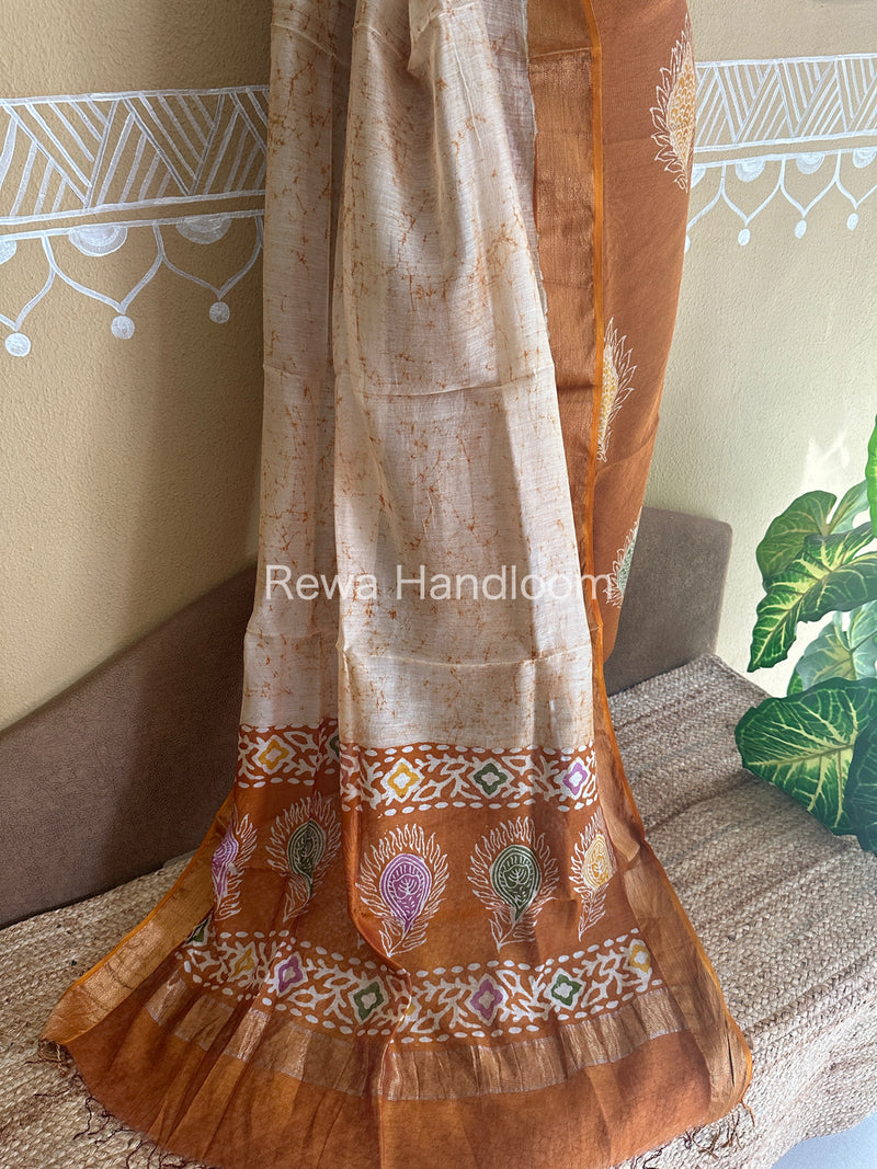 Maheshwari Golden Yellow Batik Tissue Printed Dress Material BTP156