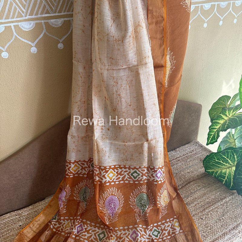 Maheshwari Golden Yellow Batik Tissue Printed Dress Material BTP156