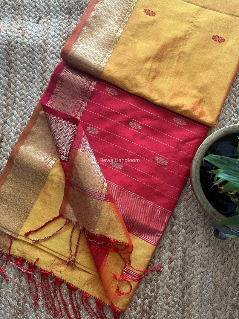 Maheshwari Yellow Pure Silk Saree PS057