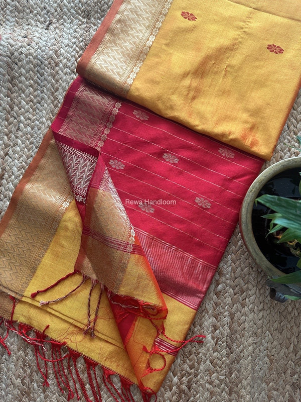 Maheshwari Yellow Pure Silk Saree PS057