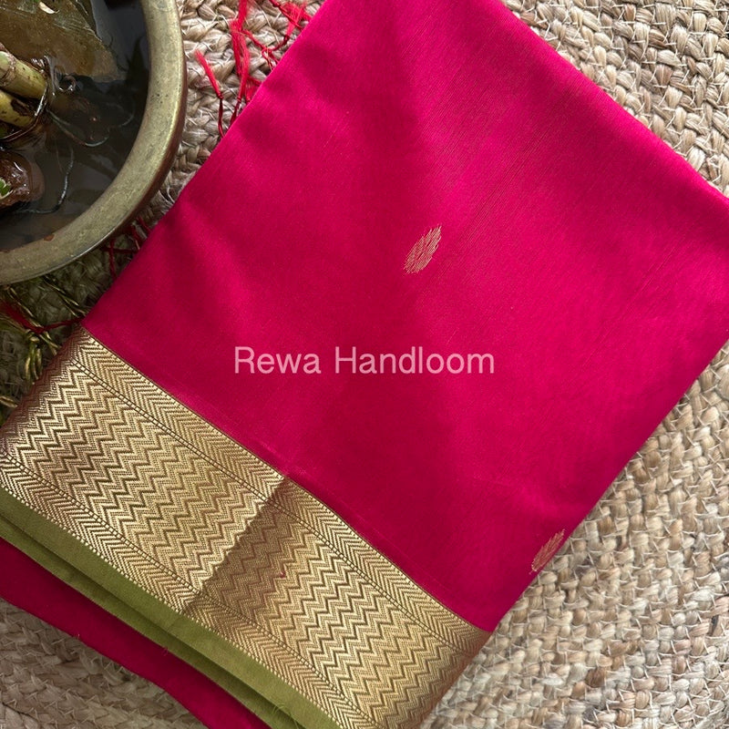 Rani Pink Zari Butti Maheshwari Saree PTB0133