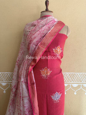 Maheshwari Rani Pink Batik Tissue Printed Dress Material-BTP157