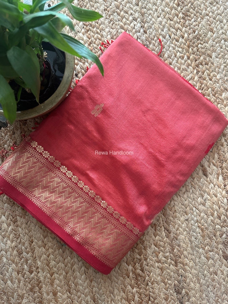 Maheshwari Dark Peach Pure Silk Saree PS054