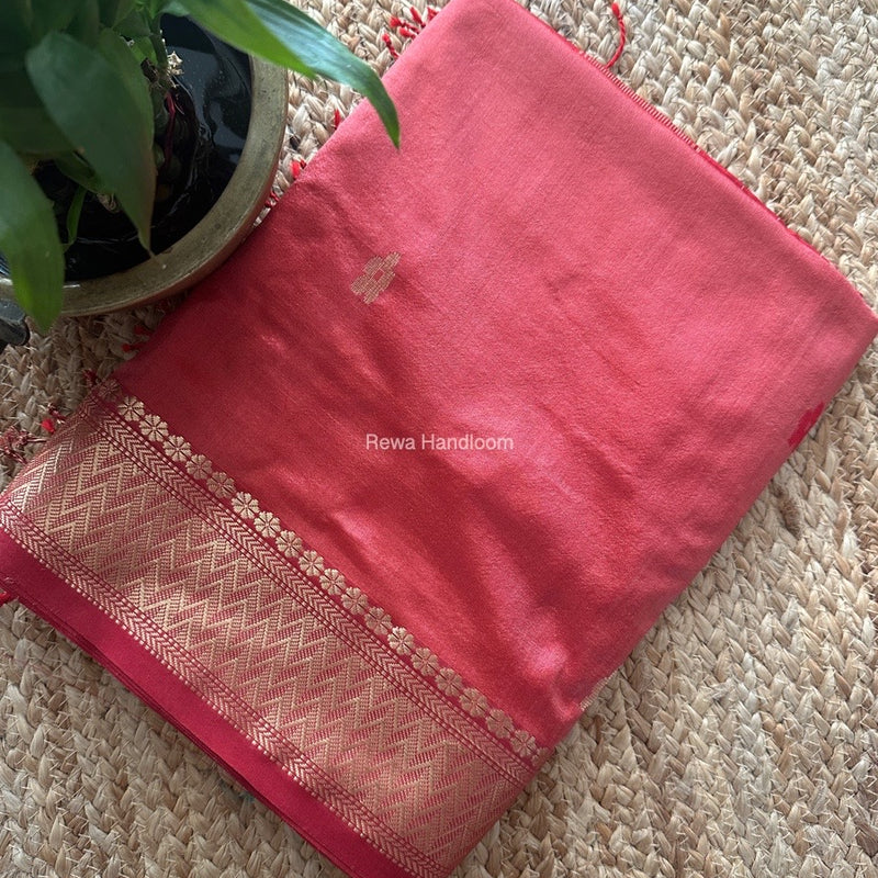 Maheshwari Dark Peach Pure Silk Saree PS054