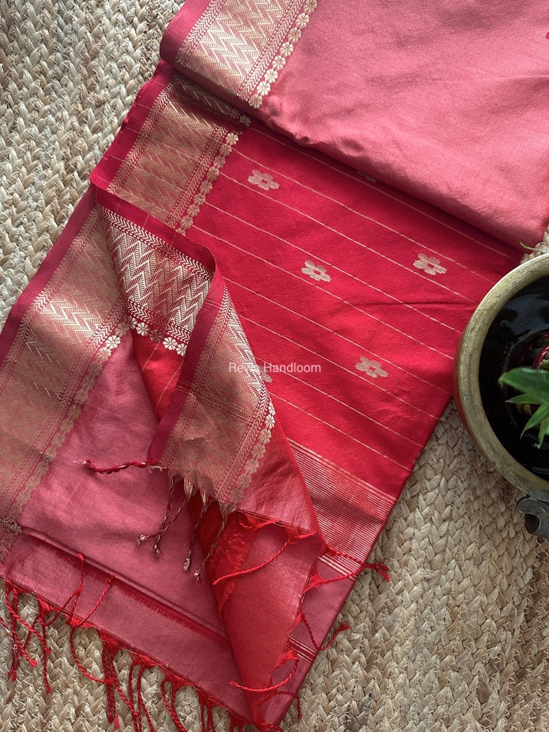 Maheshwari Dark Peach Pure Silk Saree PS054