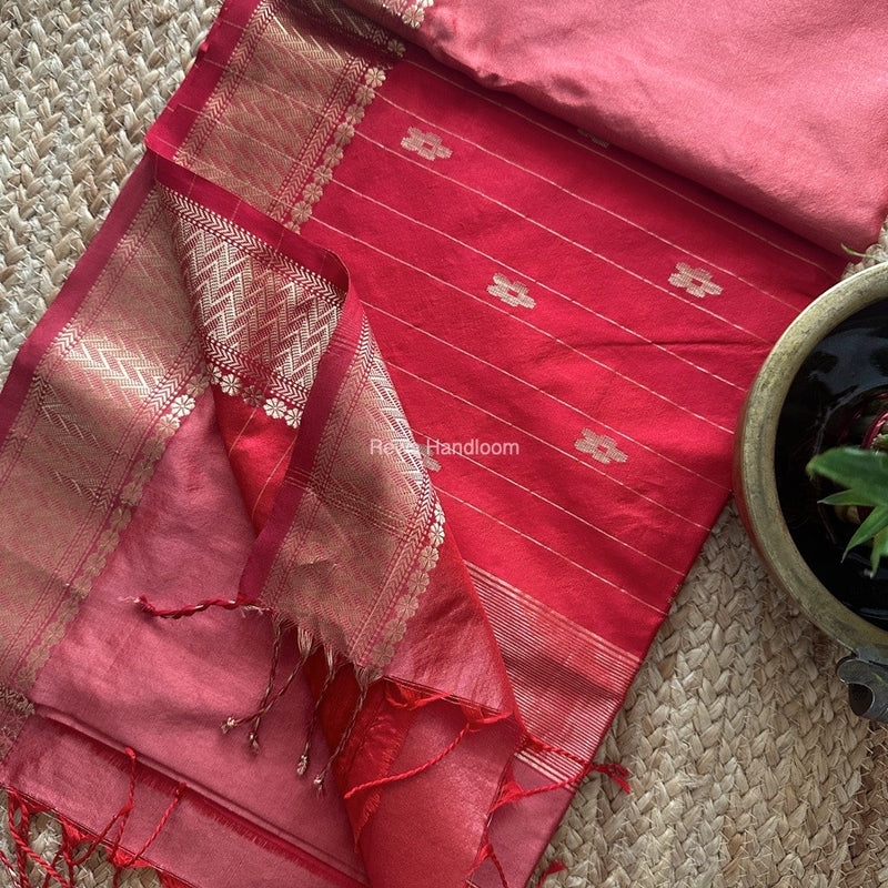 Maheshwari Dark Peach Pure Silk Saree PS054