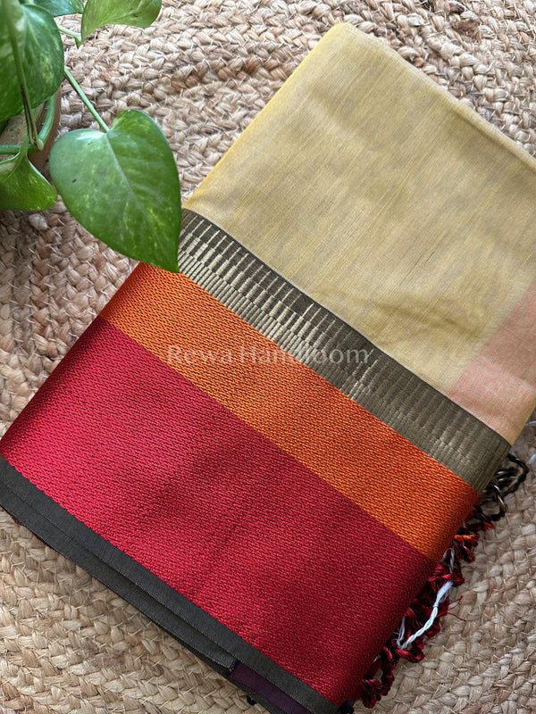 Maheshwari Sandal Multicolor Border Saree- MB03