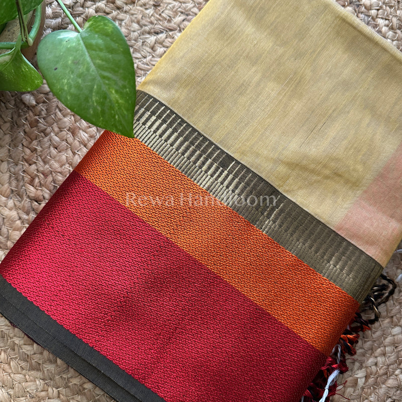 Maheshwari Sandal Multicolor Border Saree- MB03