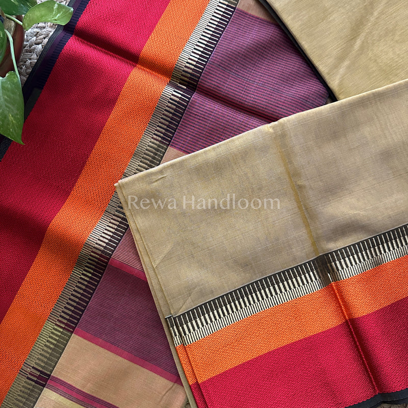 Maheshwari Sandal Multicolor Border Saree- MB03