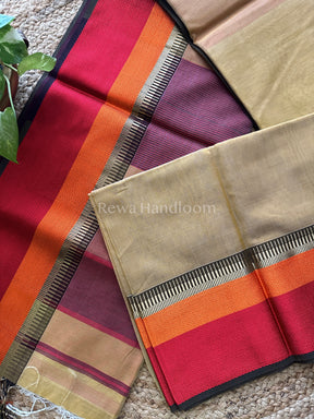 Maheshwari Sandal Multicolor Border Saree- MB03