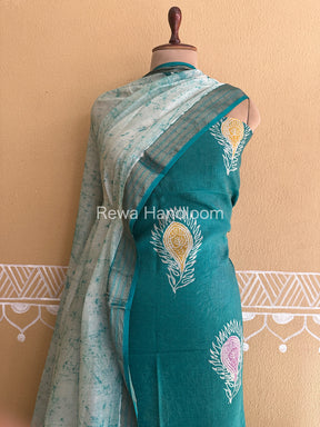 Maheshwari Rama Green Batik Tissue Printed Dress Material-BTP153