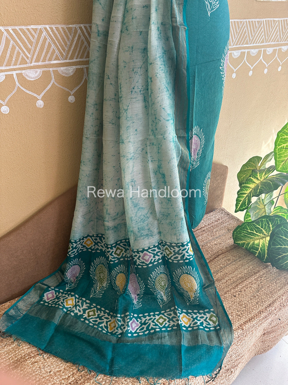 Maheshwari Rama Green Batik Tissue Printed Dress Material-BTP153