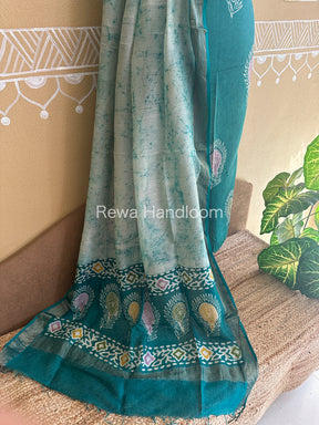 Maheshwari Rama Green Batik Tissue Printed Dress Material-BTP153