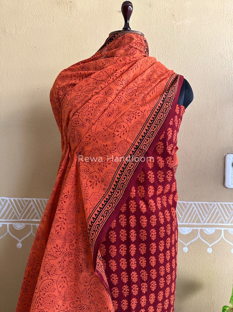 Maroon-Orange Bagh Print Cotton Suit BCSP0112
