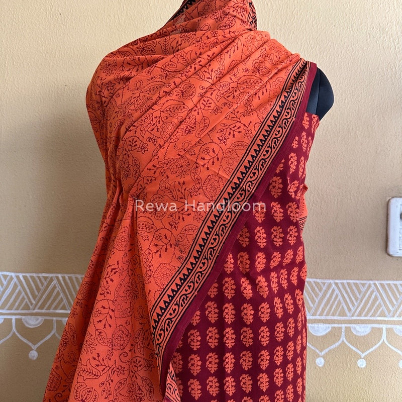 Maroon-Orange Bagh Print Cotton Suit BCSP0112