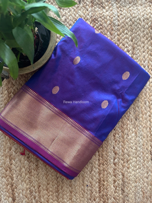 Maheshwari Blue Pure Silk Saree PS055
