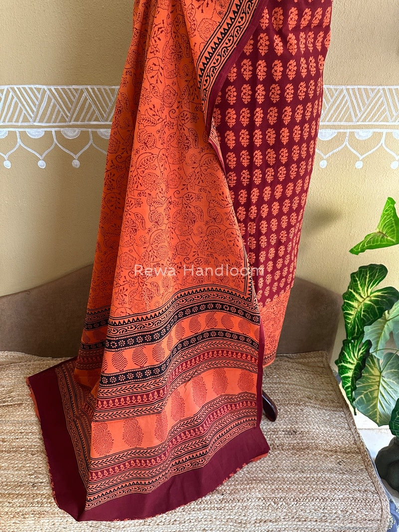 Maroon-Orange Bagh Print Cotton Suit BCSP0112