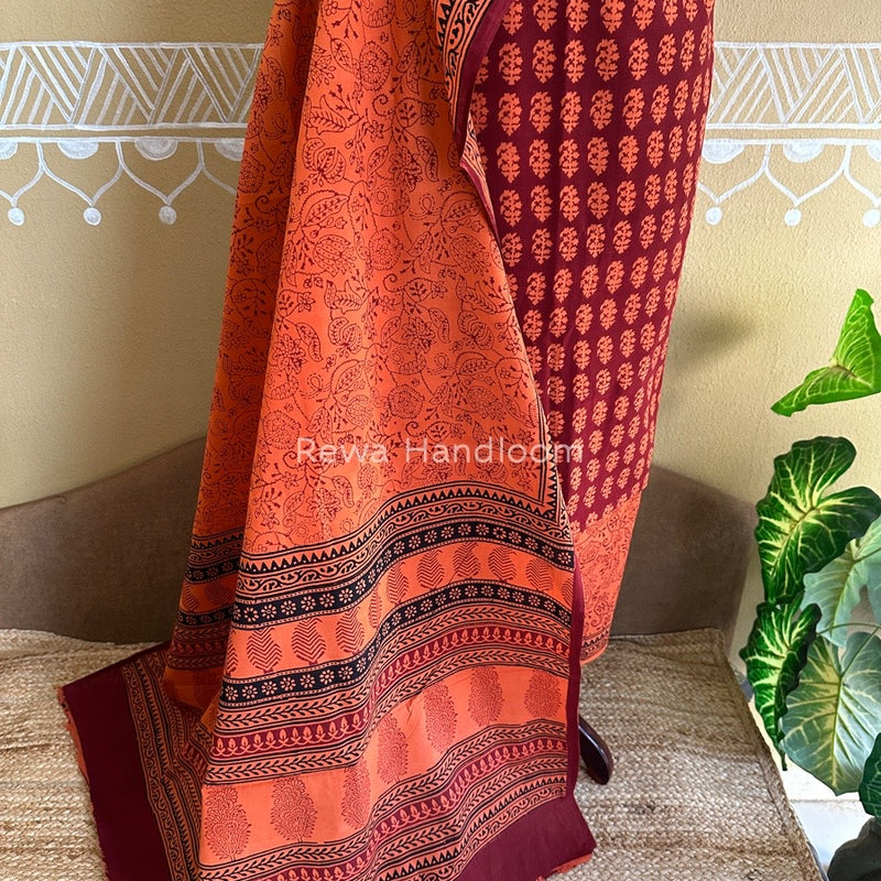 Maroon-Orange Bagh Print Cotton Suit BCSP0112