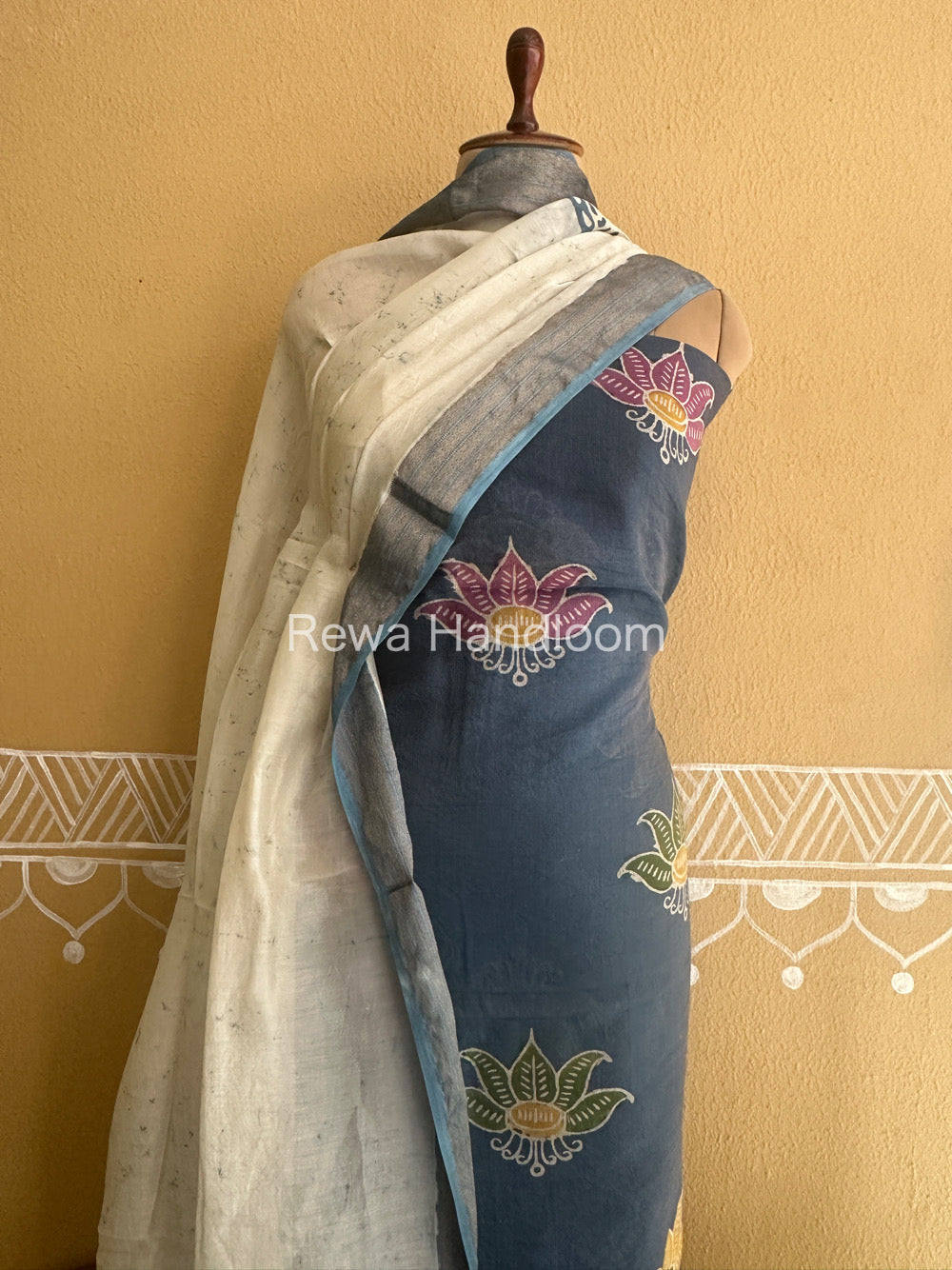 Maheshwari Grey Batik Tissue Printed Dress Material-BTP152