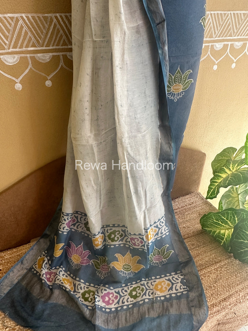 Maheshwari Grey Batik Tissue Printed Dress Material BTP152