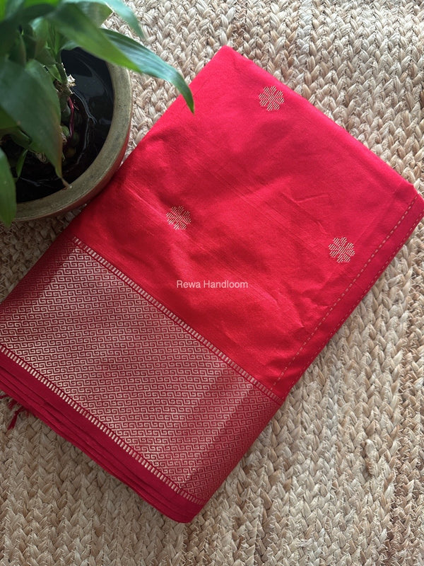 Maheshwari Red Pure Silk Saree PS056