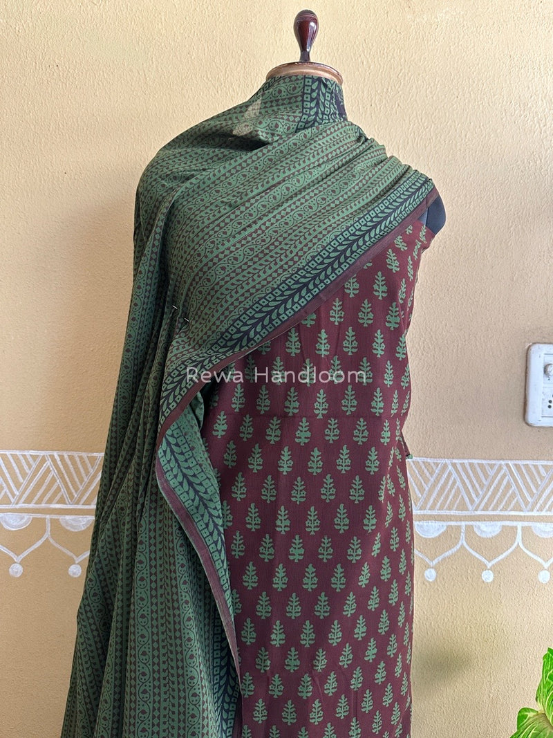 Maroon-Green Bagh Print Cotton Suit BCSP092