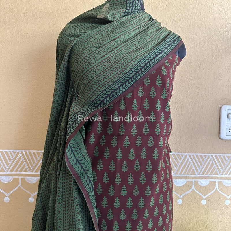 Maroon-Green Bagh Print Cotton Suit BCSP092