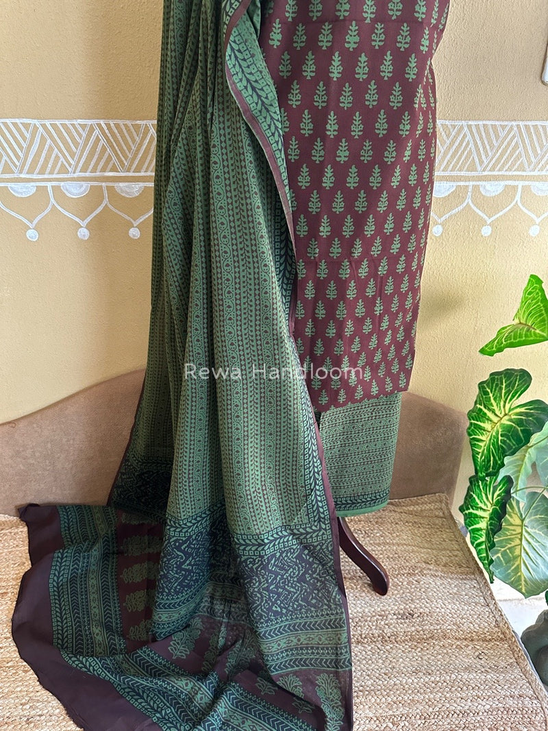 Maroon-Green Bagh Print Cotton Suit BCSP092